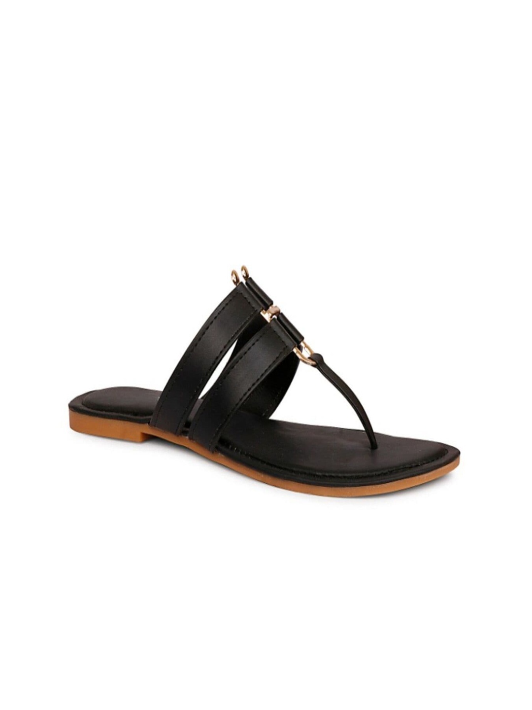 

DressBerry Women Open Back Embellished T-Strap Flats, Black