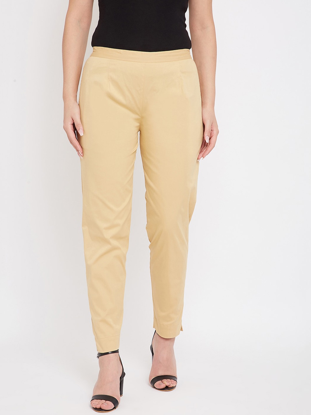 

Castle Lifestyle Women Mid Rise Smart Cotton Slim Fit Trousers, Beige