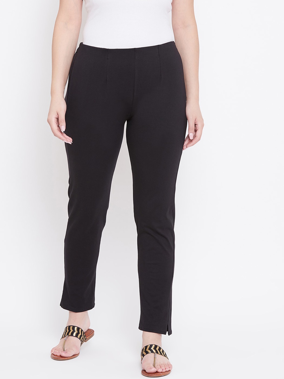 

Castle Lifestyle Women Mid Rise Smart Cotton Slim Fit Trousers, Black