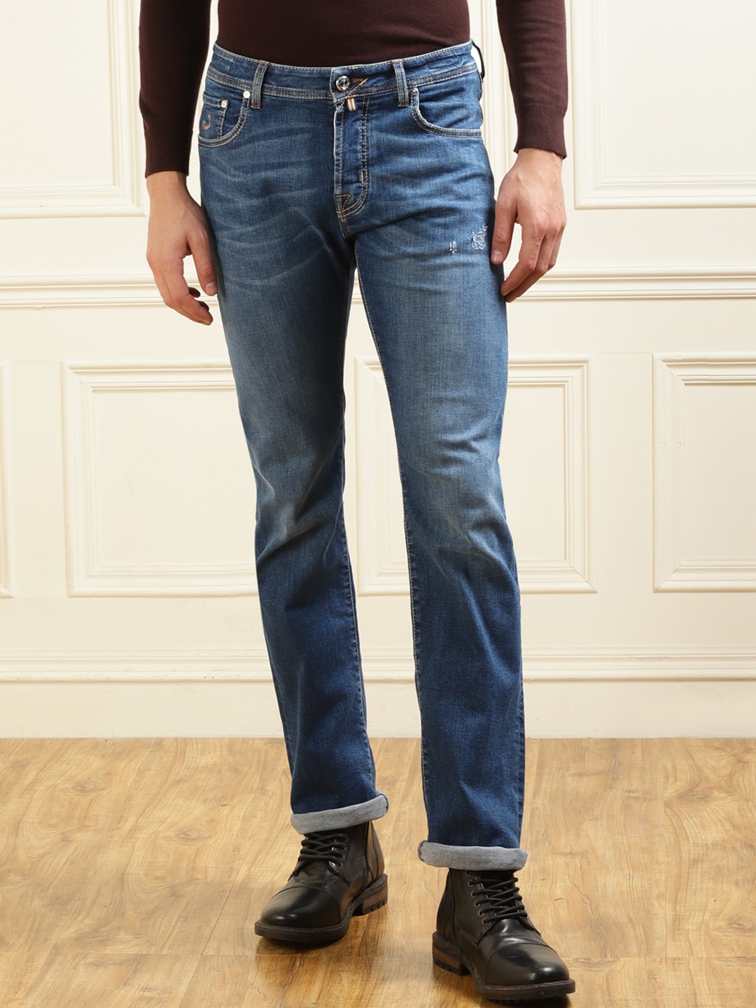 

Jacob Cohen Men Mid-Rise Low Distress Light Fade Jeans, Blue
