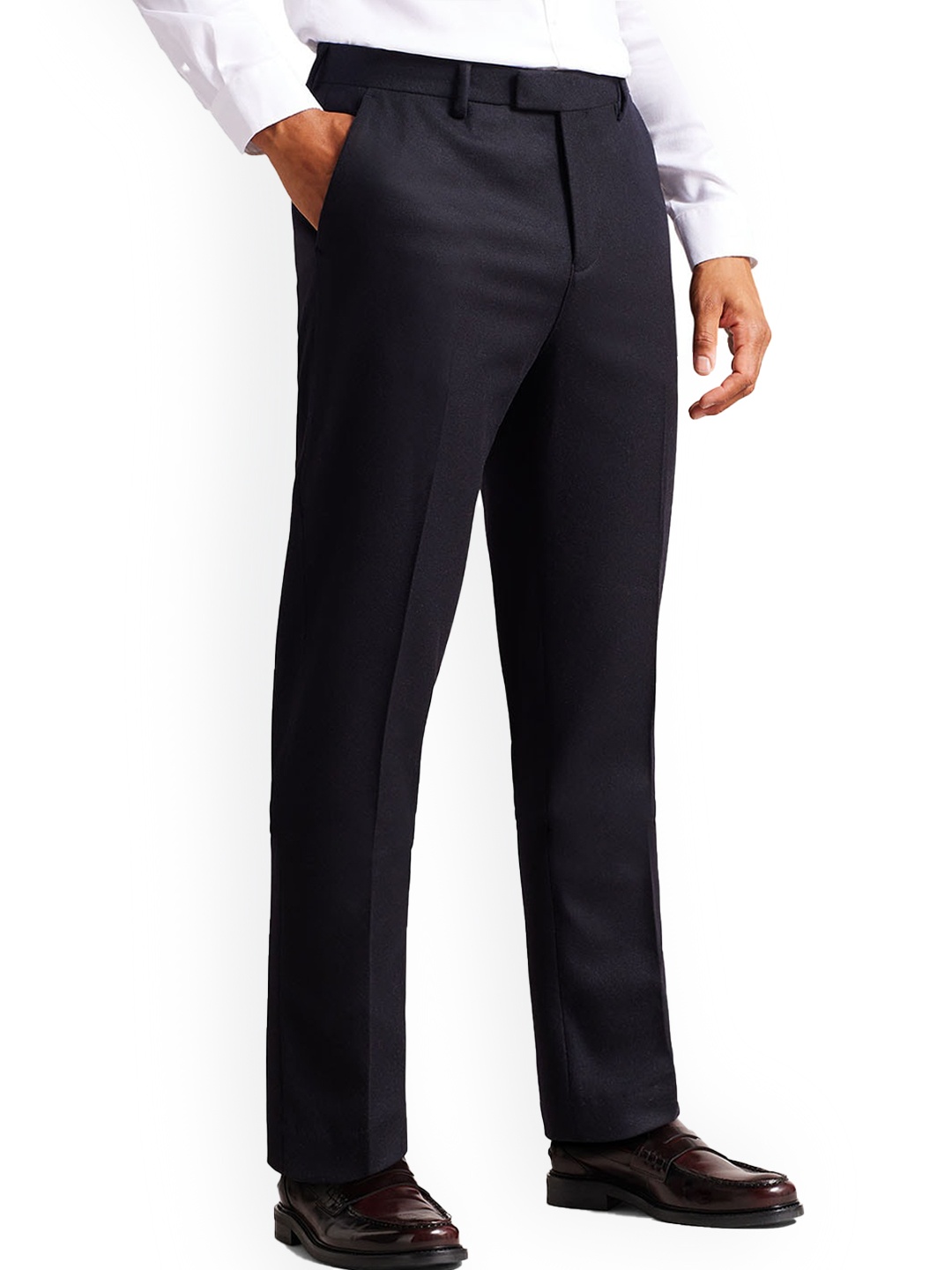 

Ted Baker Men Self Design Mid Rise Woolen Regular Trousers, Navy blue