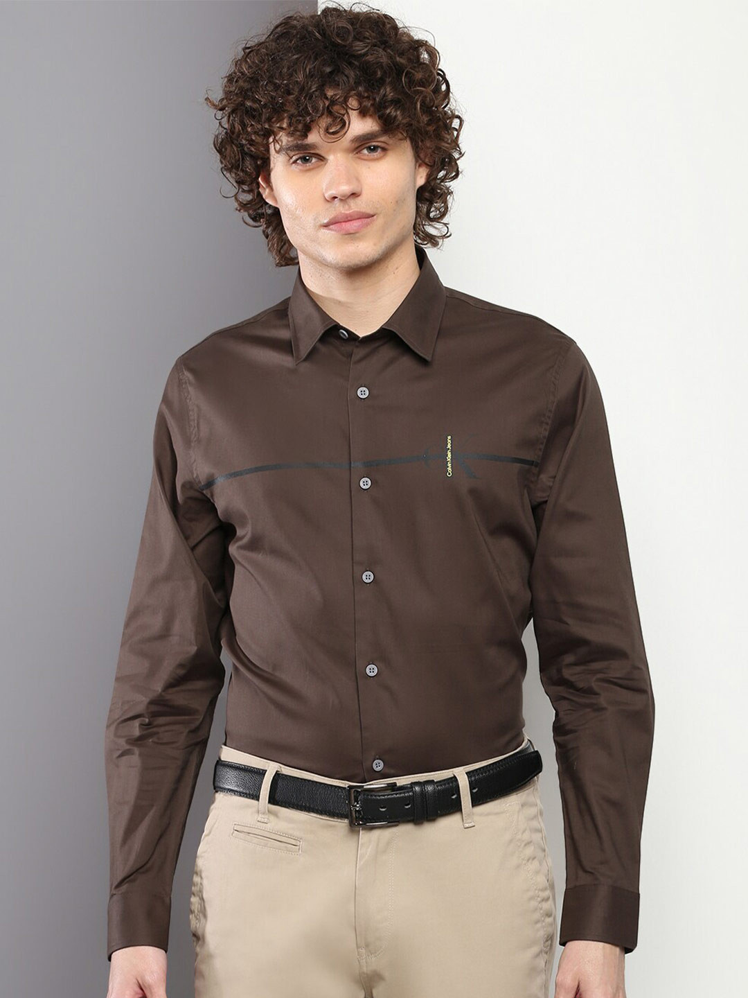

Calvin Klein Jeans Spread Collar Pure Cotton Slim Fit Casual Shirt, Olive