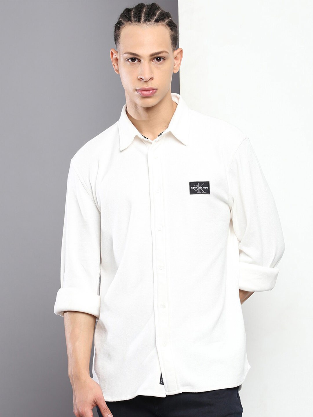 

Calvin Klein Jeans Regular Fit Spread Collar Casual Shirt, White