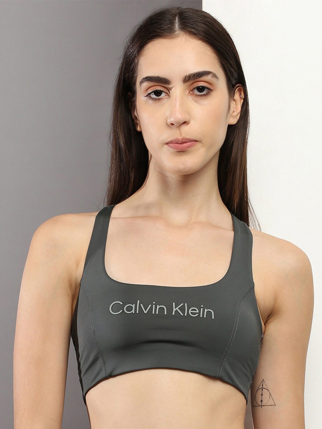 

Calvin Klein Underwear Typography Printed Non-Wired Non-Padded Bra, Grey