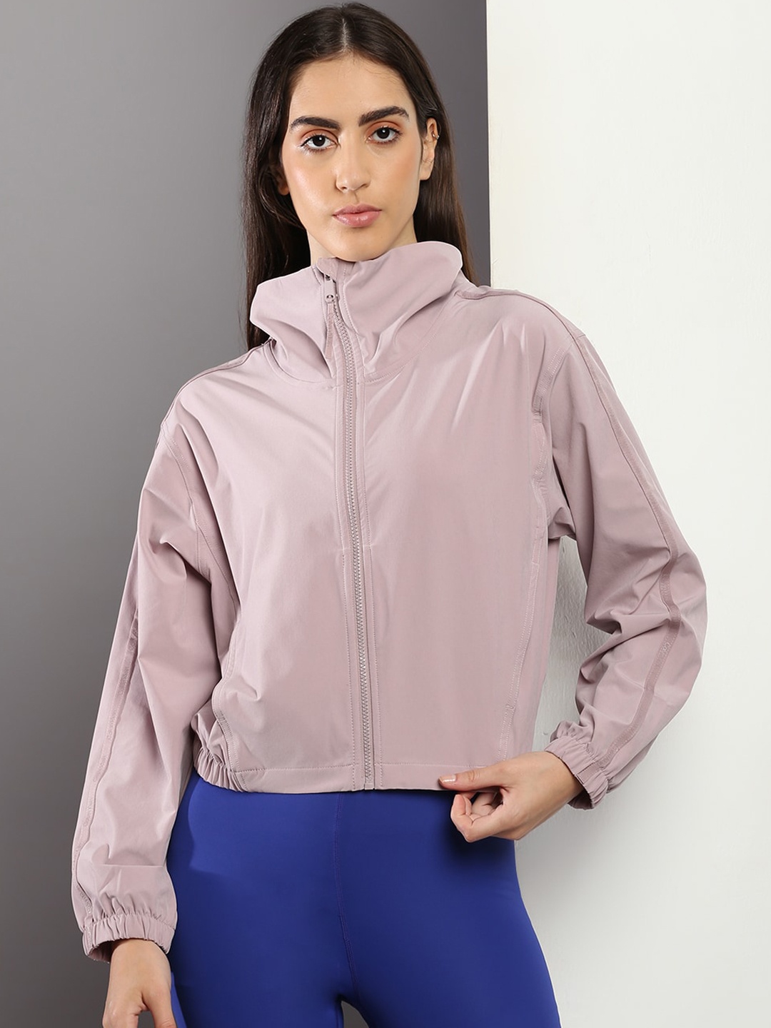 

Calvin Klein Jeans Mock Collar Puff Sleeves Sporty Jacket, Pink