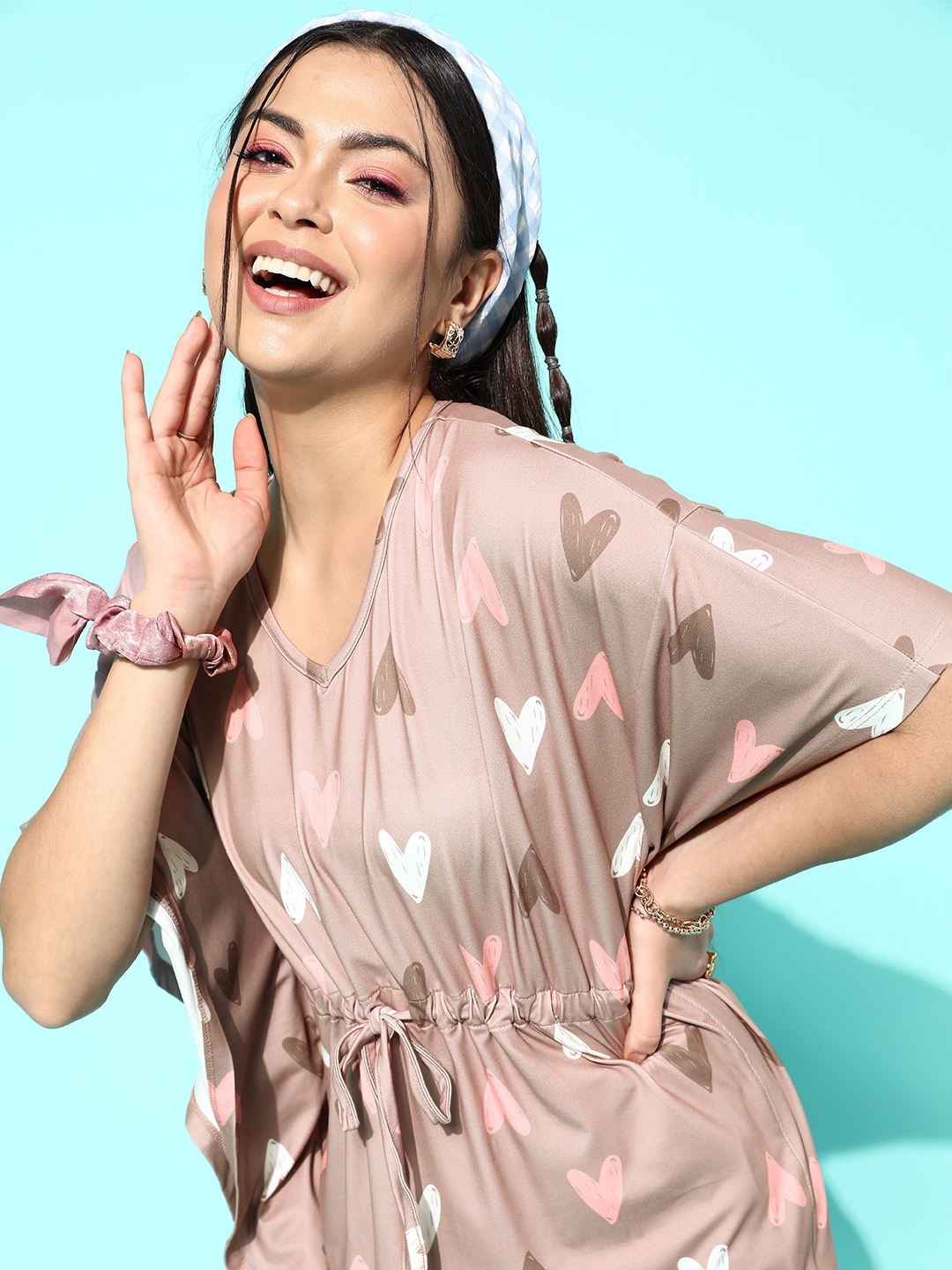 

Sweet Dreams Pink & White Printed Kaftan Night Suit