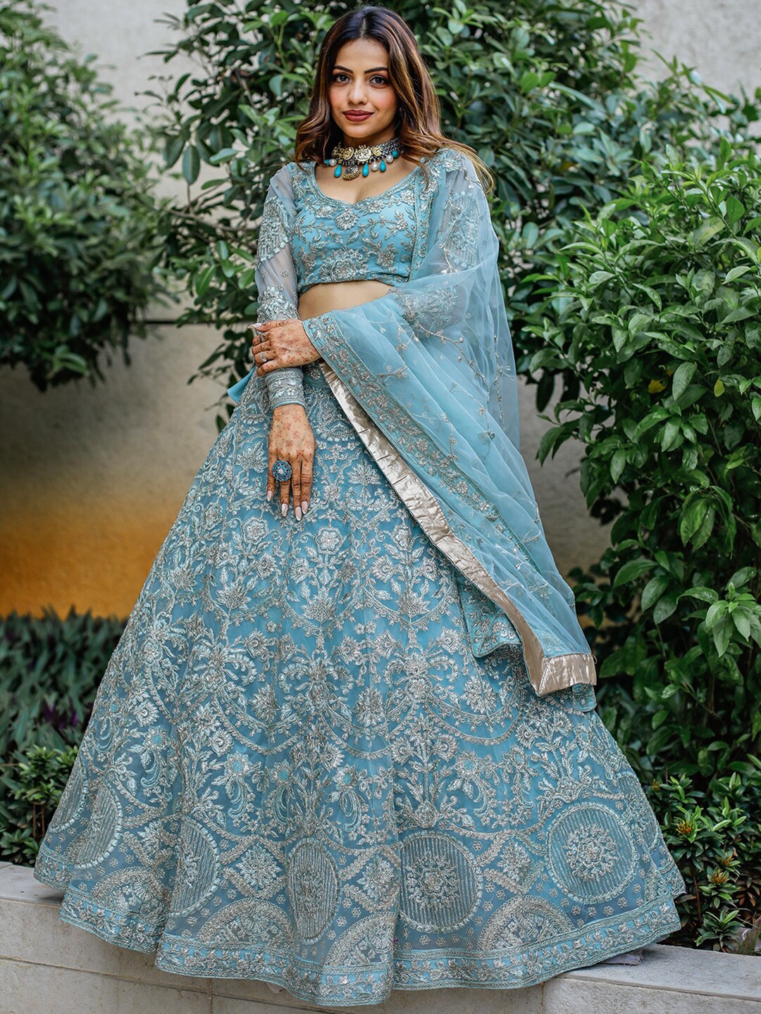 

FABPIXEL Embroidered Semi-Stitched Lehenga & Unstitched Blouse With Dupatta, Blue