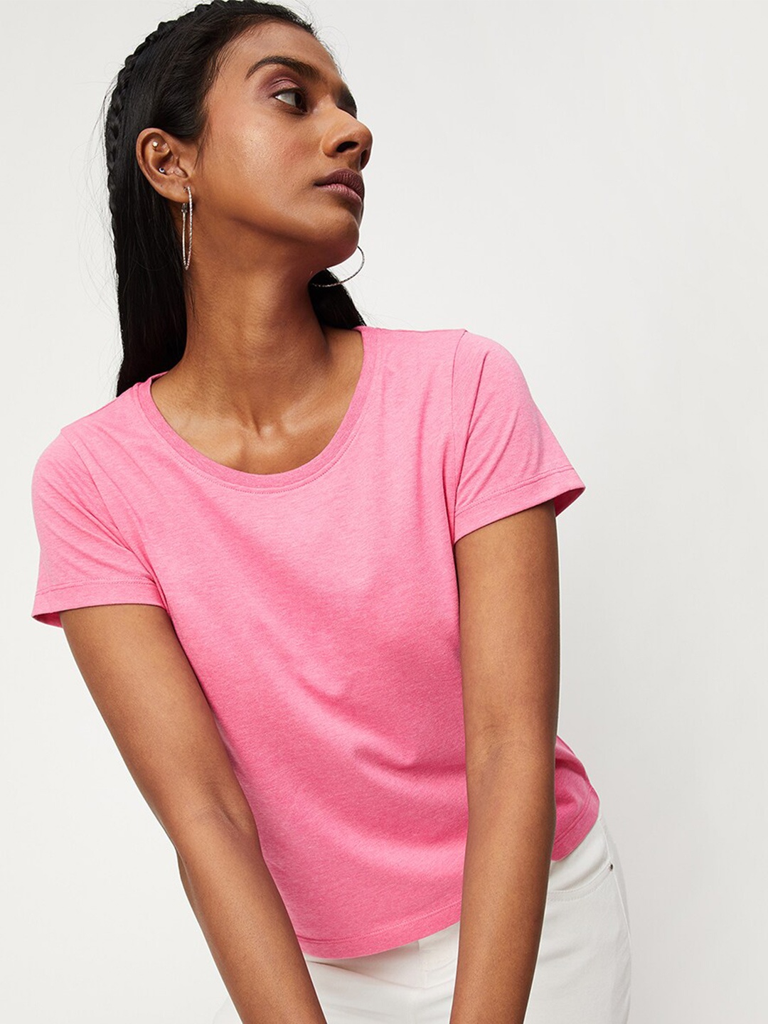 

max Short Sleeve Round Neck Crop T-shirt, Pink