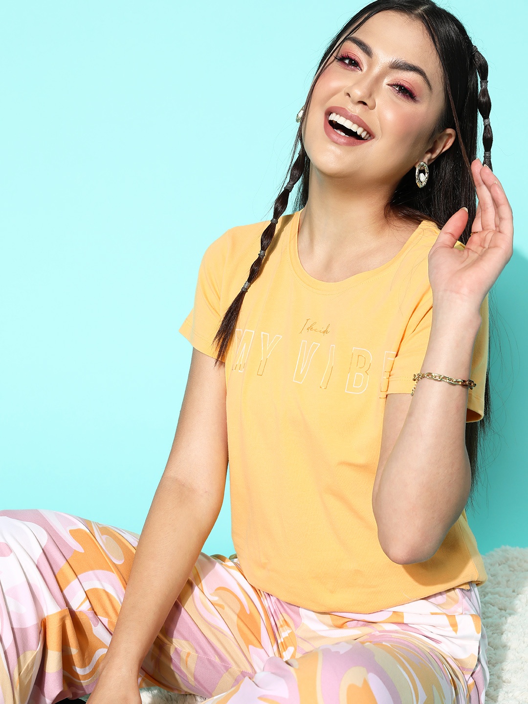 

Sweet Dreams Printed Night suit, Mustard