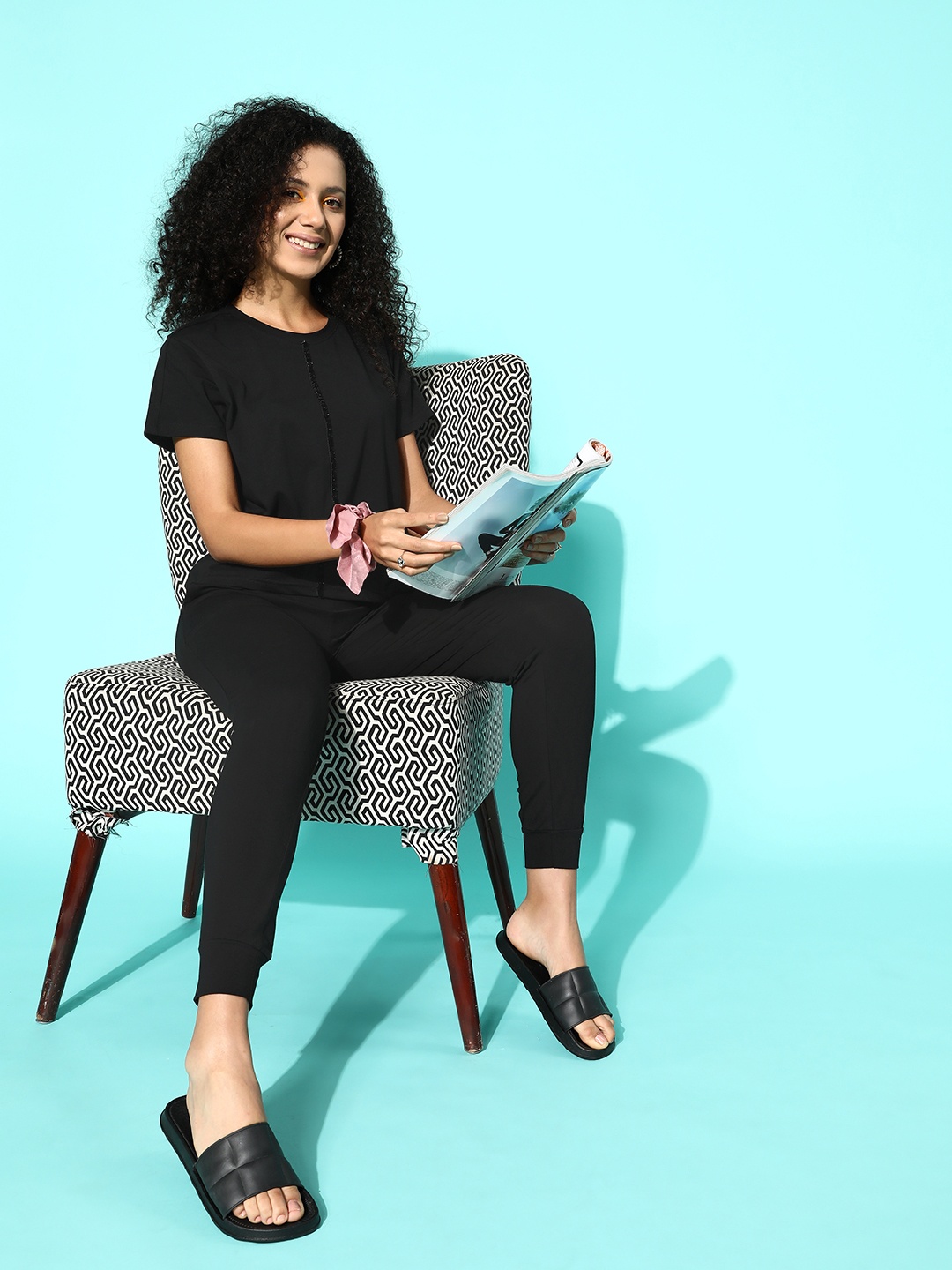 

Sweet Dreams Black Solid Night Suit