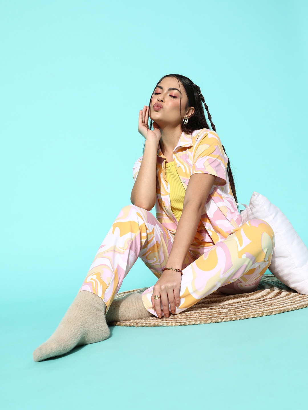 

Sweet Dreams Cream-Coloured & Pink Abstract Printed Night Suit
