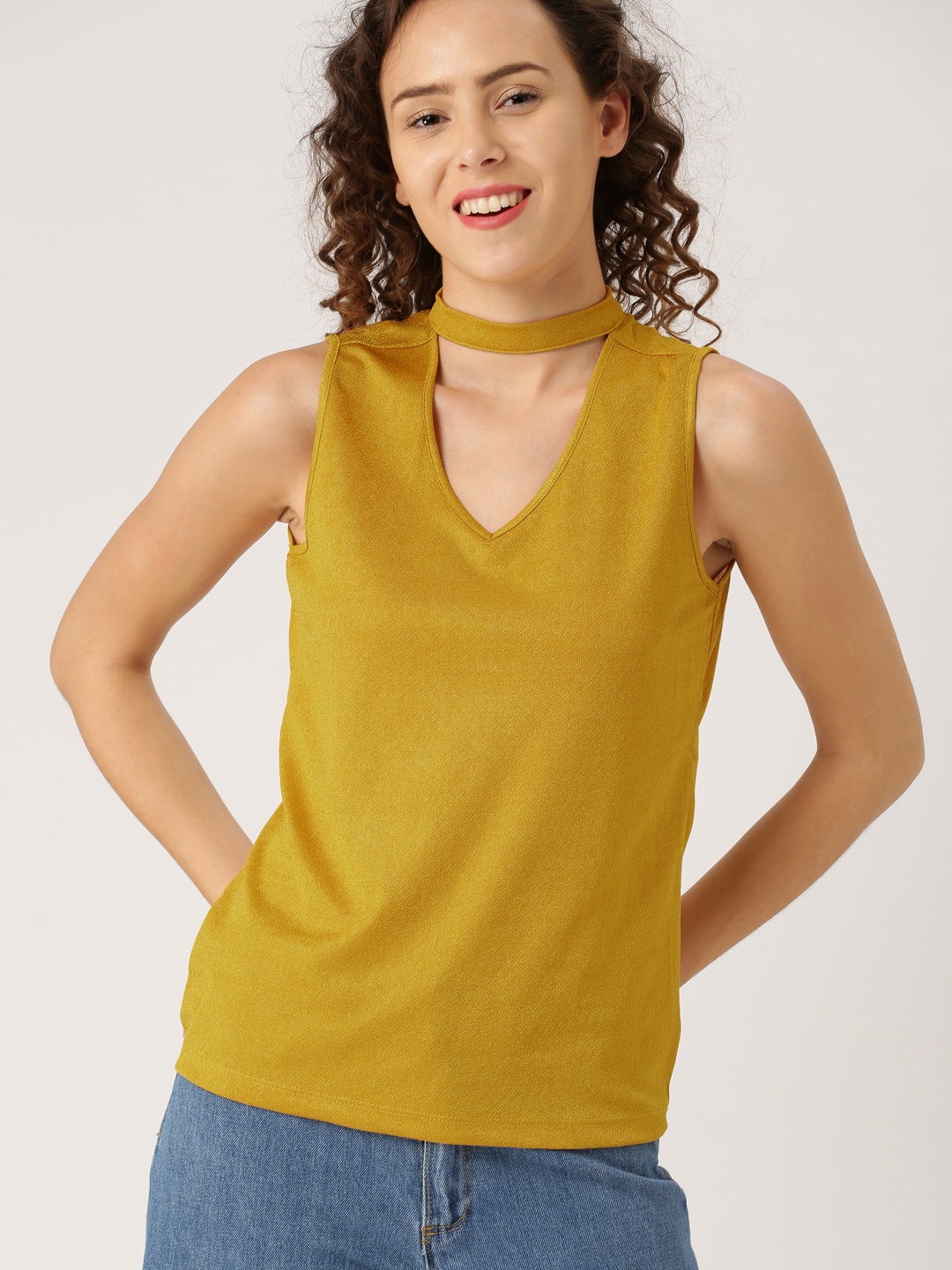 

DressBerry Women Mustard Yellow Solid Top