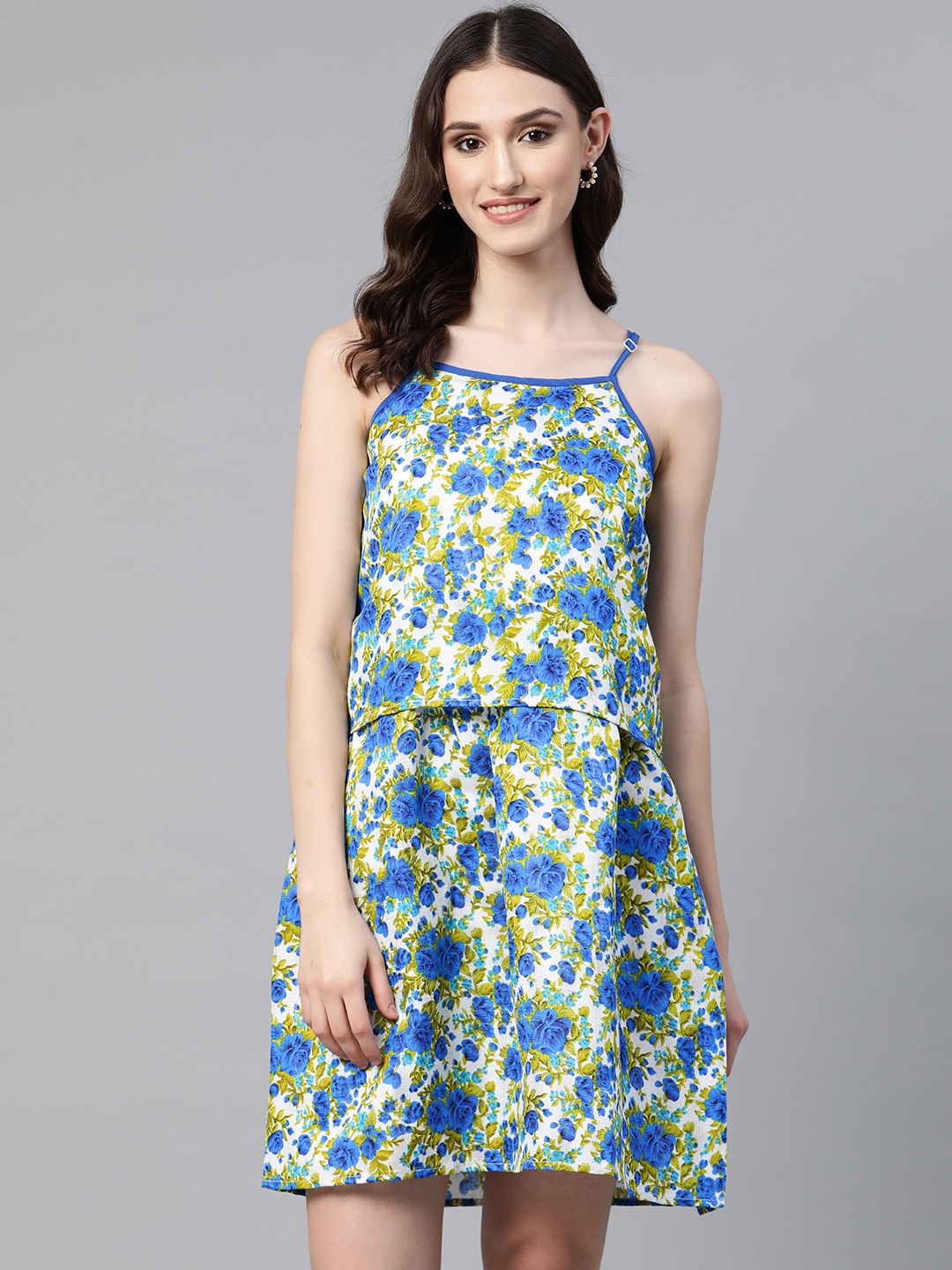 

Cottinfab Floral Layered A-Line Dress, Blue