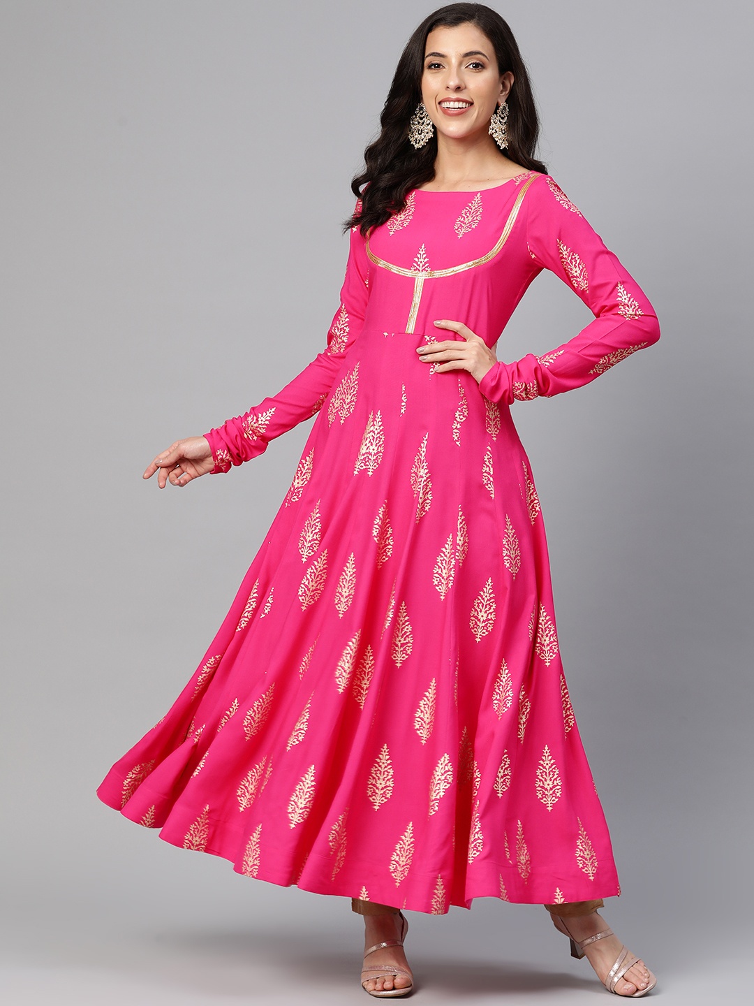 

MBE Floral Printed Gotta Patti Floral Anarkali Kurta, Magenta