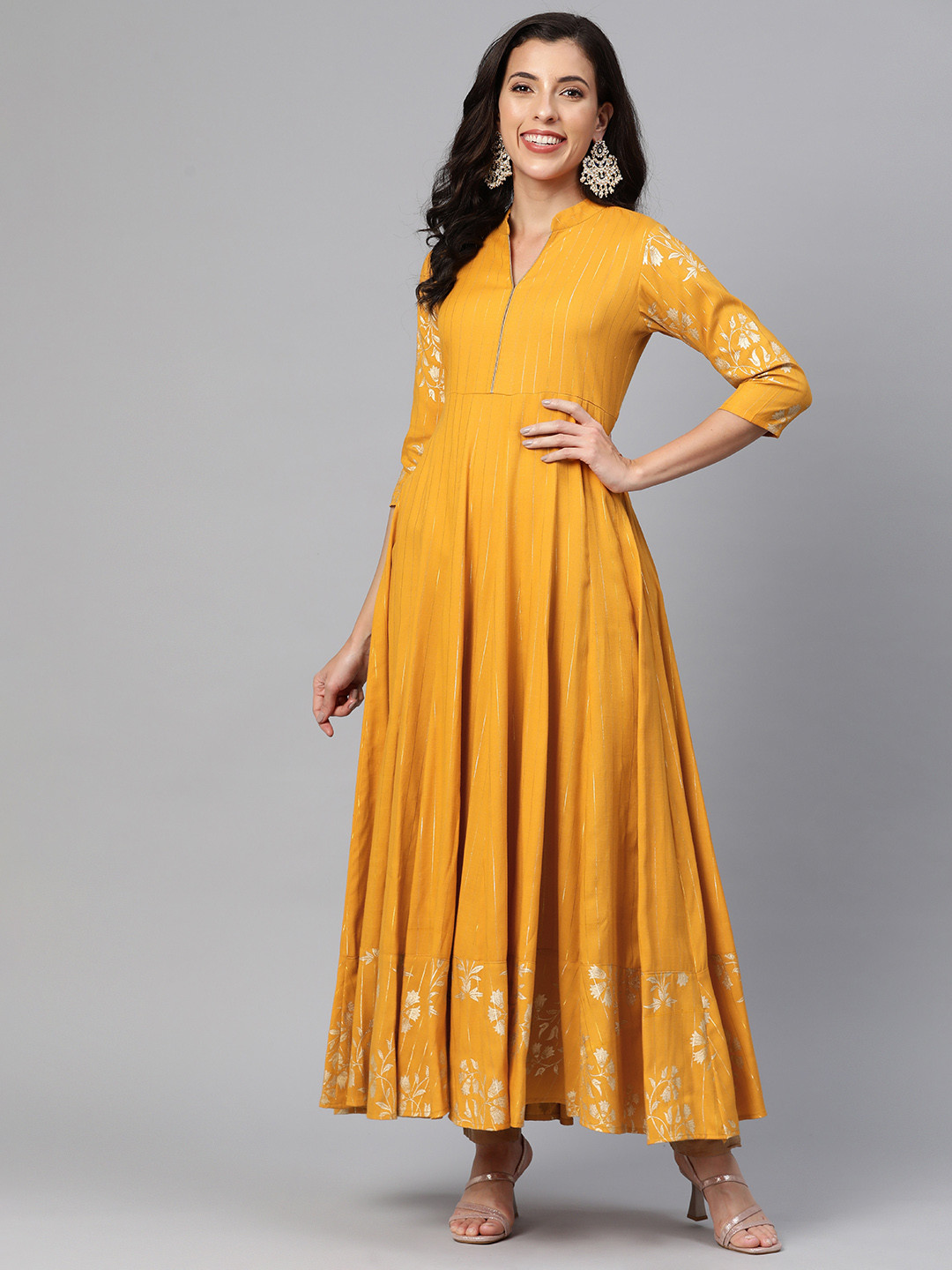 

MBE Striped Anarkali Kurta, Mustard