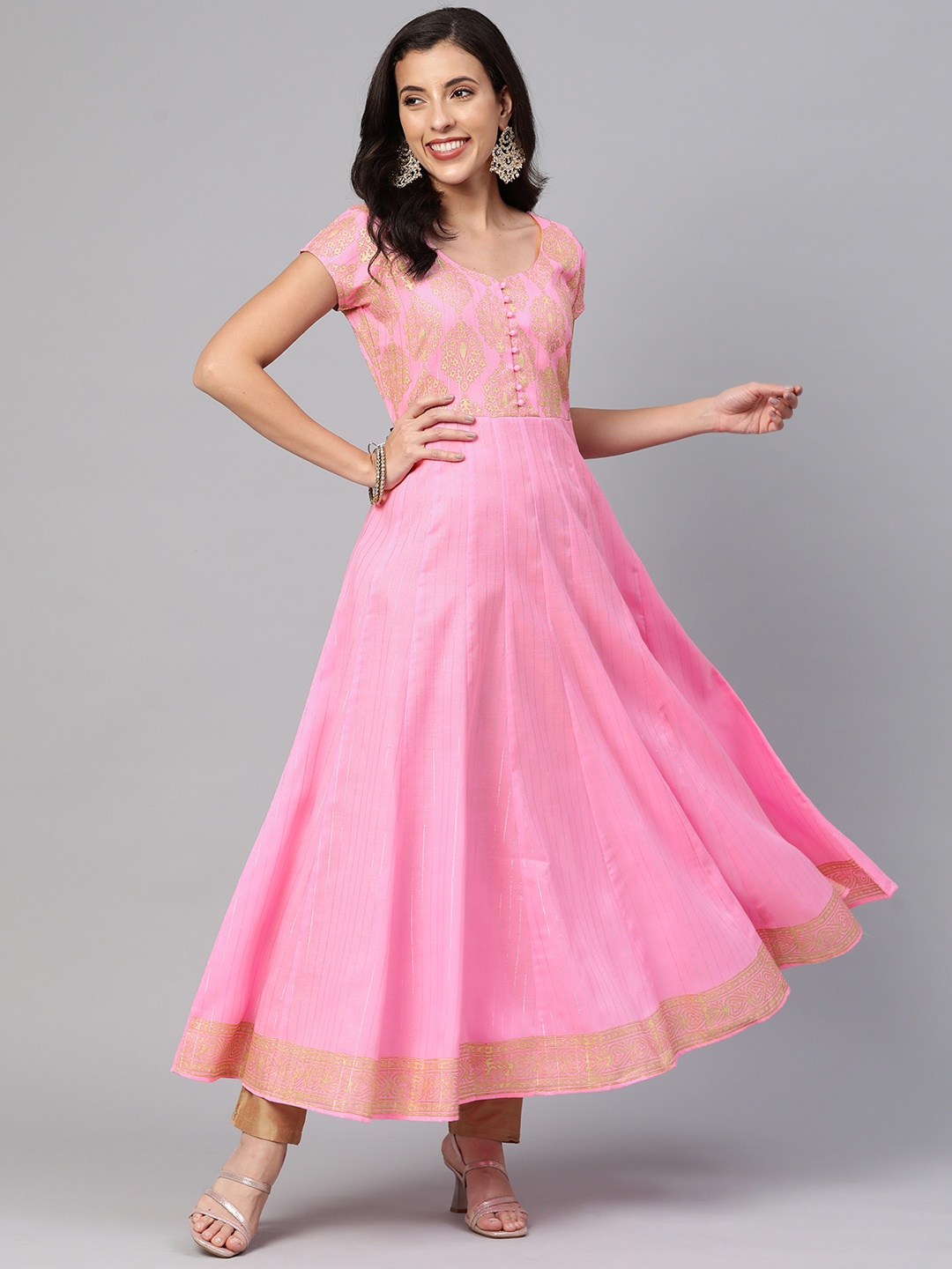 

MBE Ethnic Motifs Yoke Design Anarkali Kurta, Pink