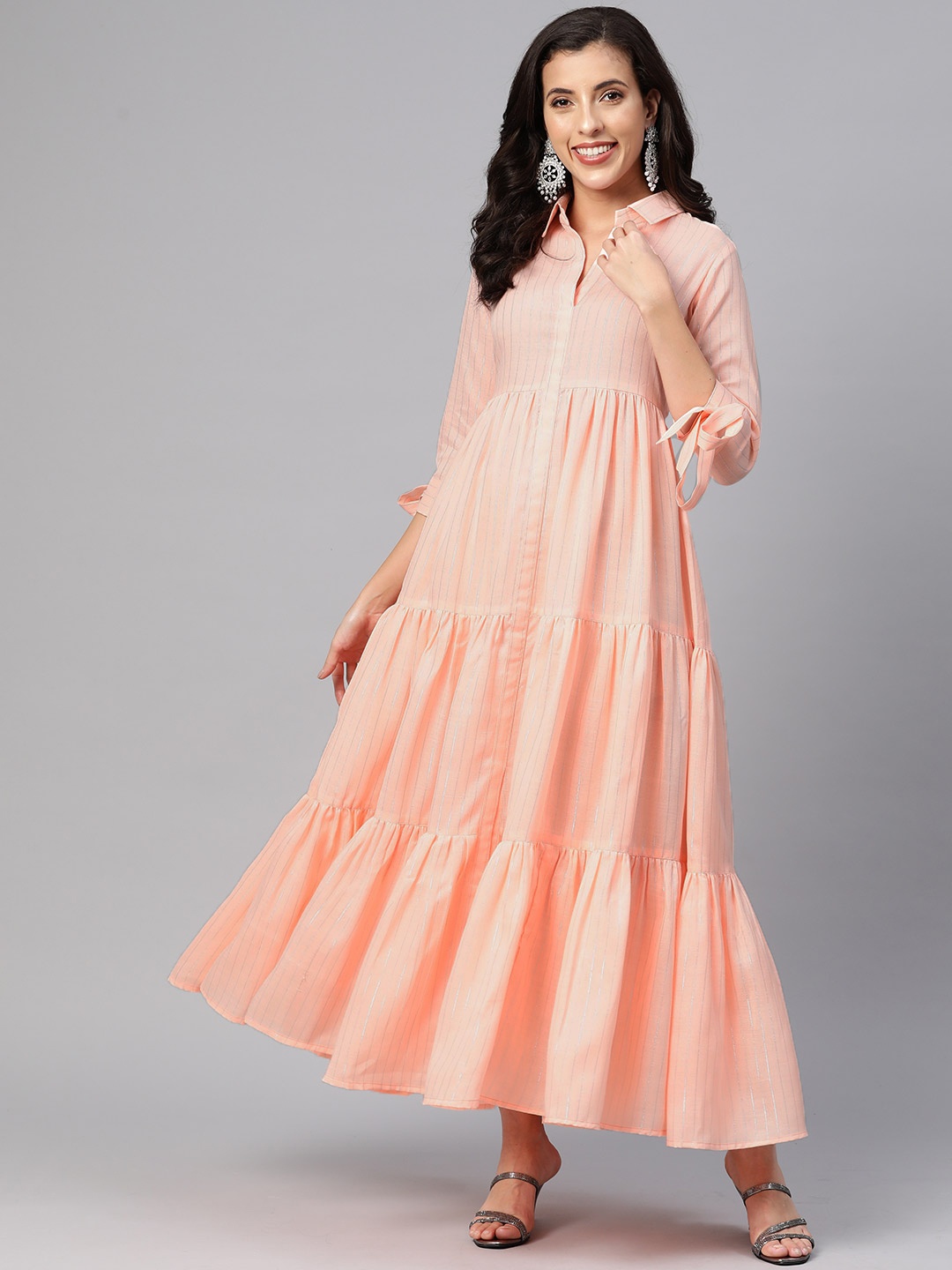 

MBE Striped Cotton Maxi Dress, Peach