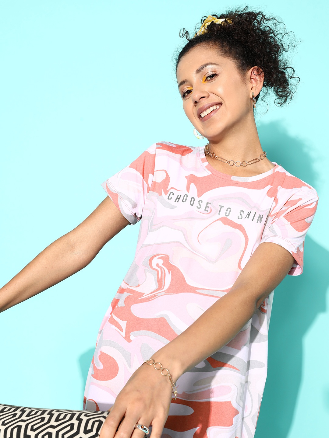 

Sweet Dreams Pink Abstract Printed Nightdress