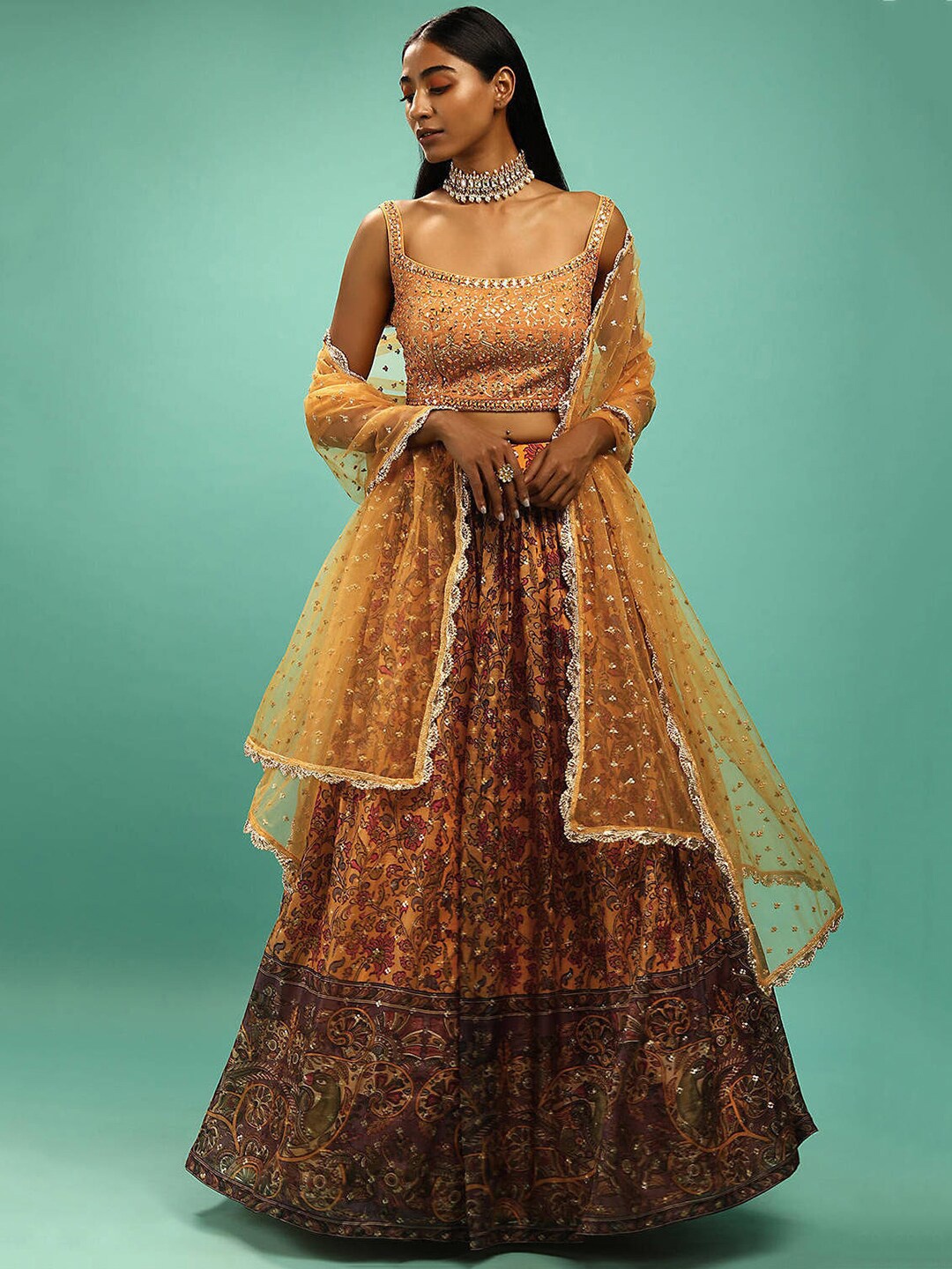 

FABPIXEL Embellished Beads & Stones Semi-Stitched Lehenga & Unstitched Blouse With Dupatta, Yellow