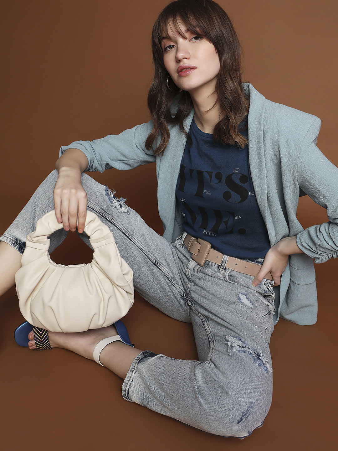 Vero Moda Short Sleeves Typography Printed Cotton T-shirt, Blue