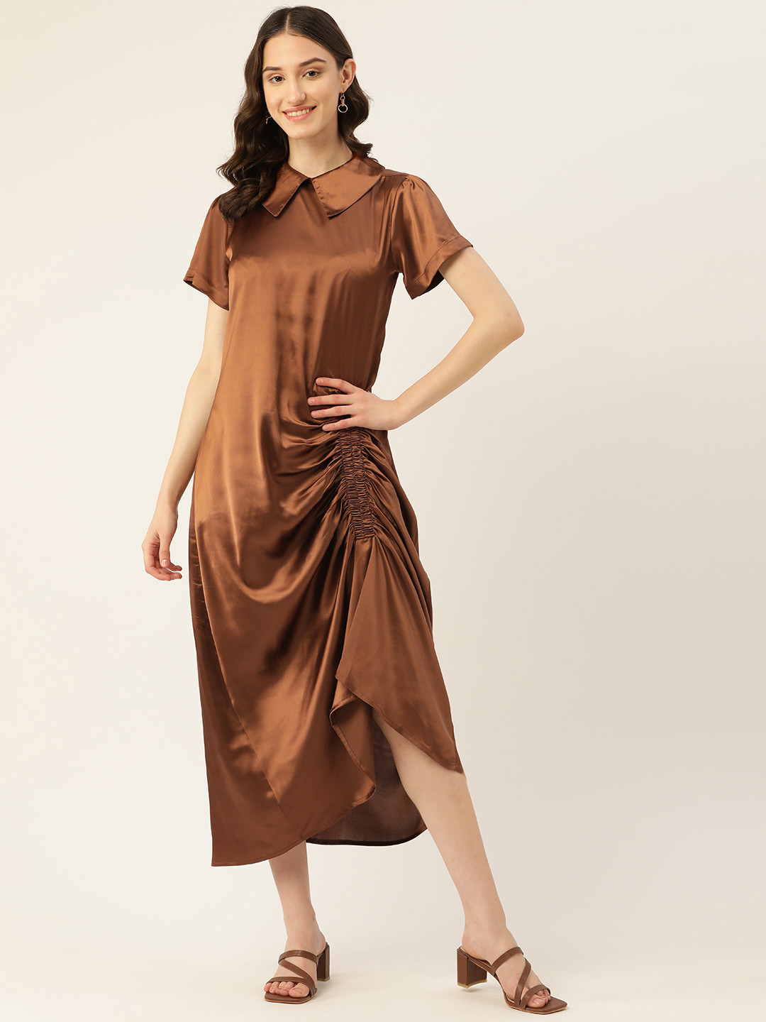 

Rue Collection Satin A-Line Midi Dress, Brown