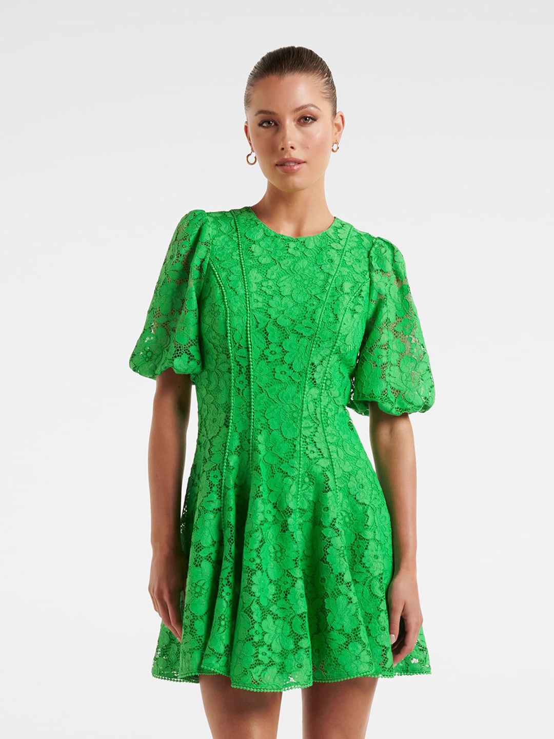 

Forever New Floral Lace A-Line Mini Dress, Green