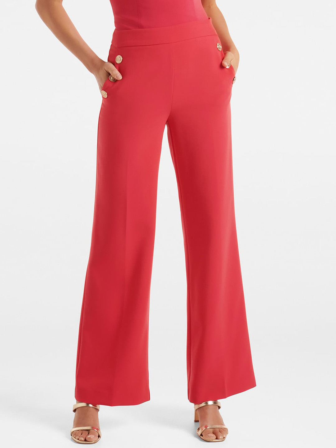 

Forever New Women High-Rise Bootcut Trousers, Red