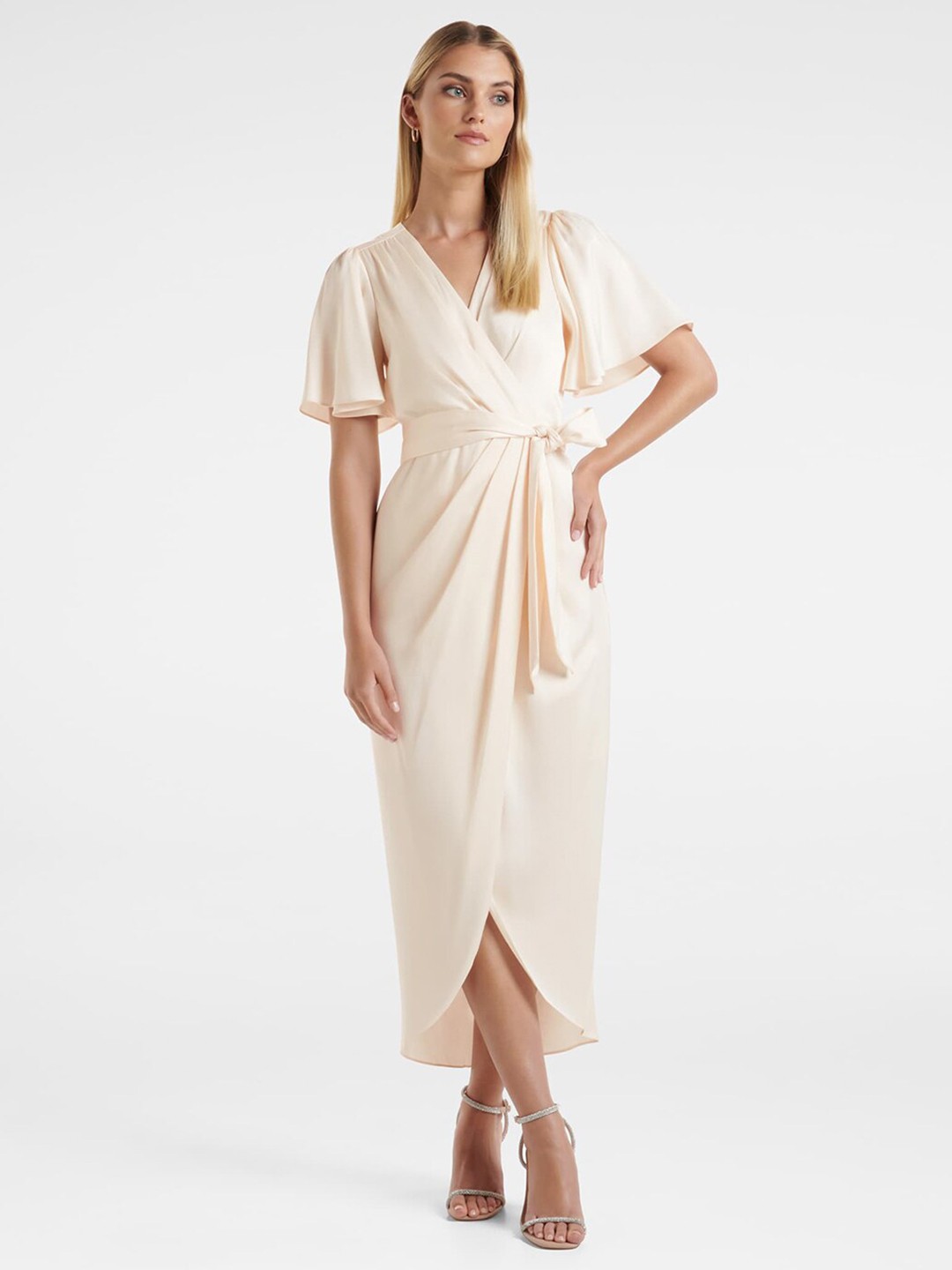 

Forever New Flared Sleeves Wrap Maxi Dress, Beige