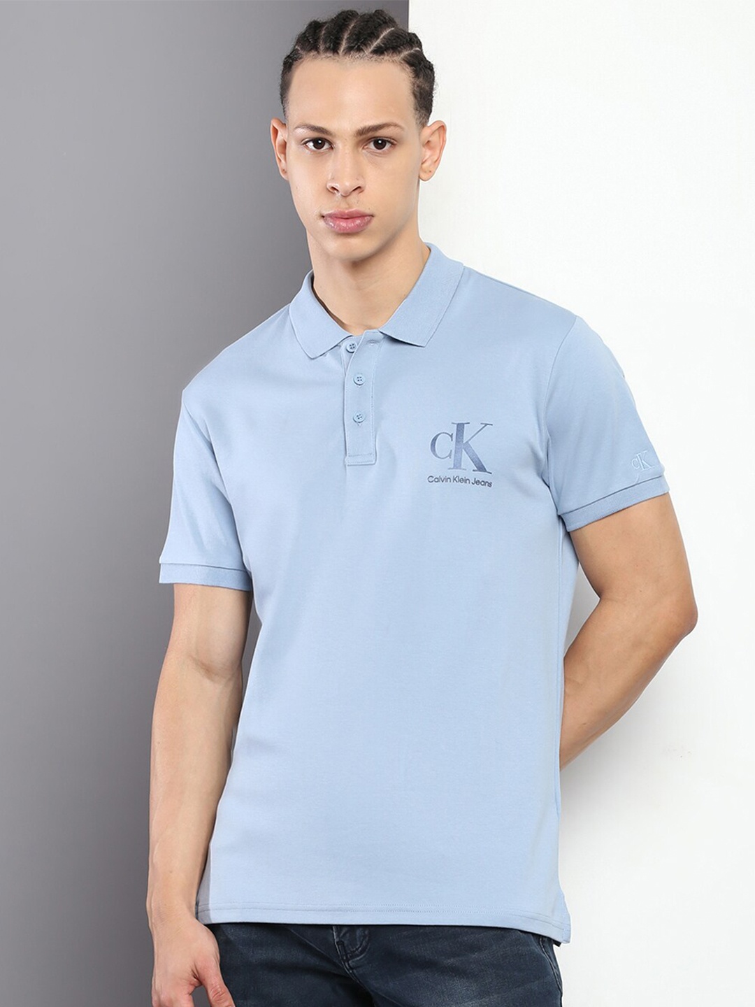 

Calvin Klein Jeans Polo Collar Slim Fit Pure Cotton T-shirt, Blue