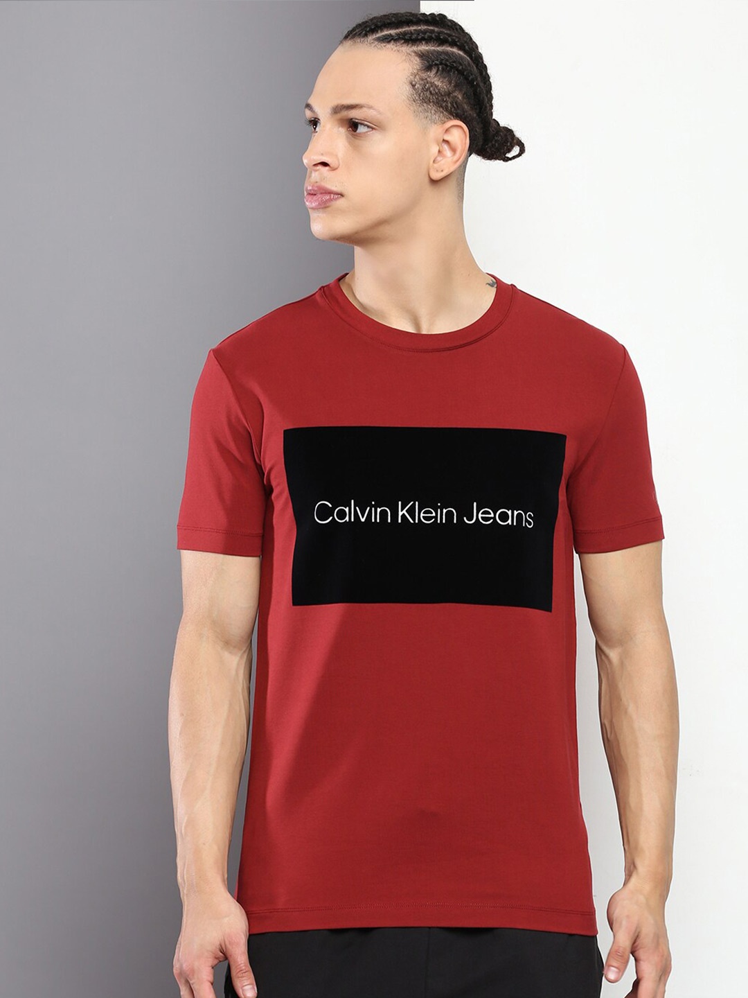 

Calvin Klein Jeans Typography Printed Slim Fit T-shirt, Maroon