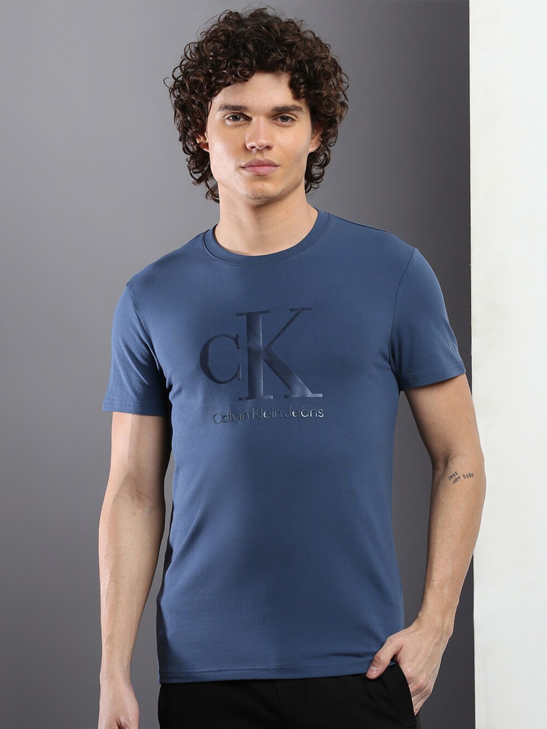 

Calvin Klein Jeans Typography Printed Slim Fit T-shirt, Blue