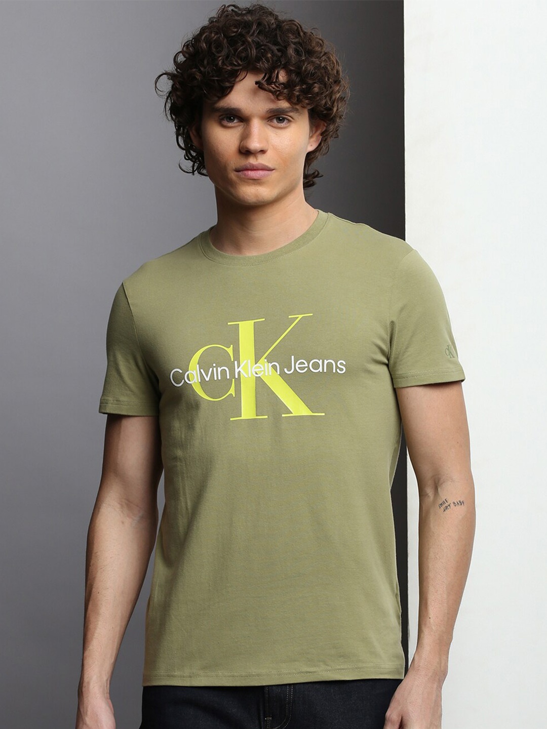 

Calvin Klein Jeans Typography Printed Slim Fit T-shirt, Olive