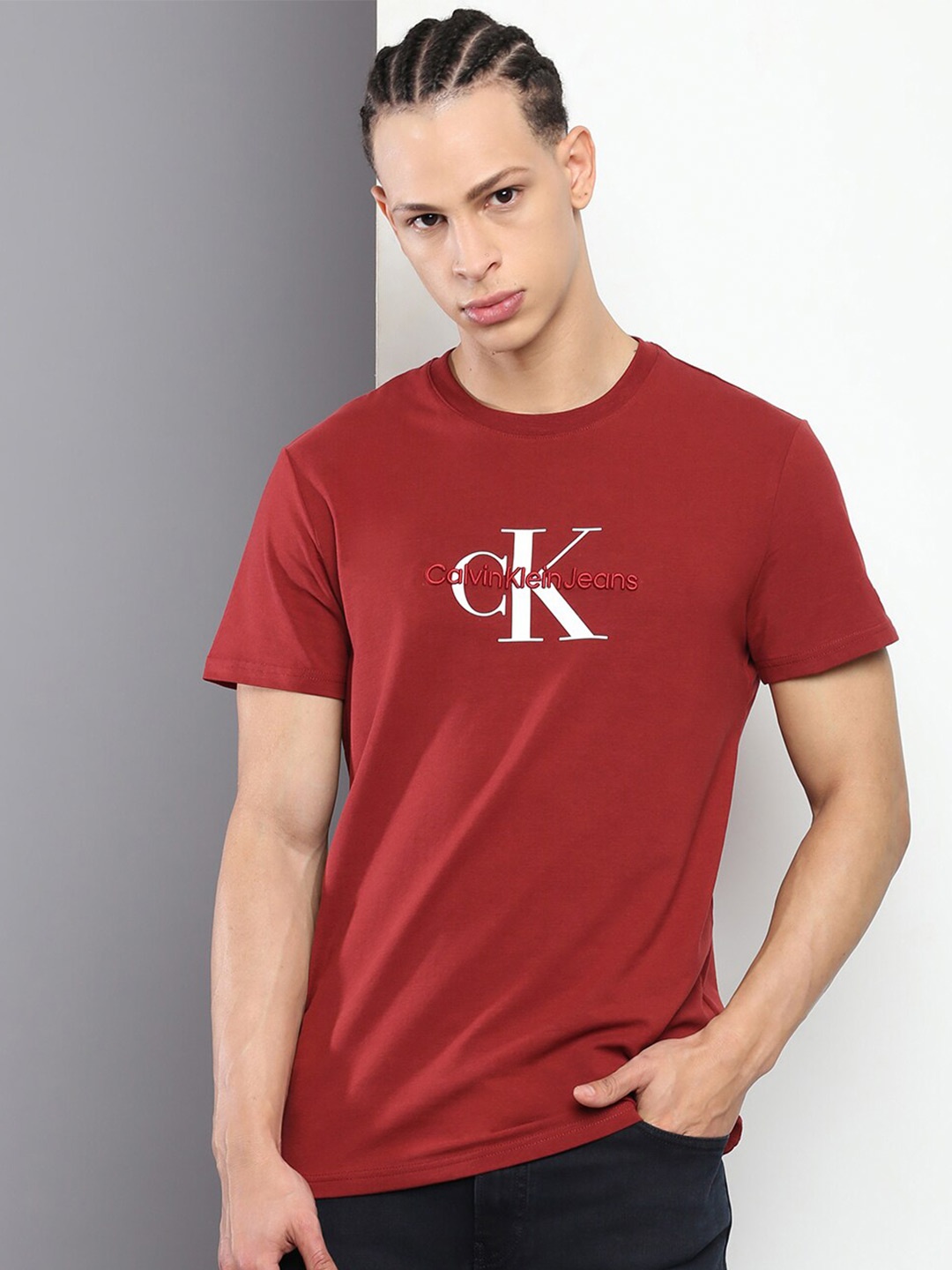 

Calvin Klein Jeans Typography Printed Slim Fit T-shirt, Maroon