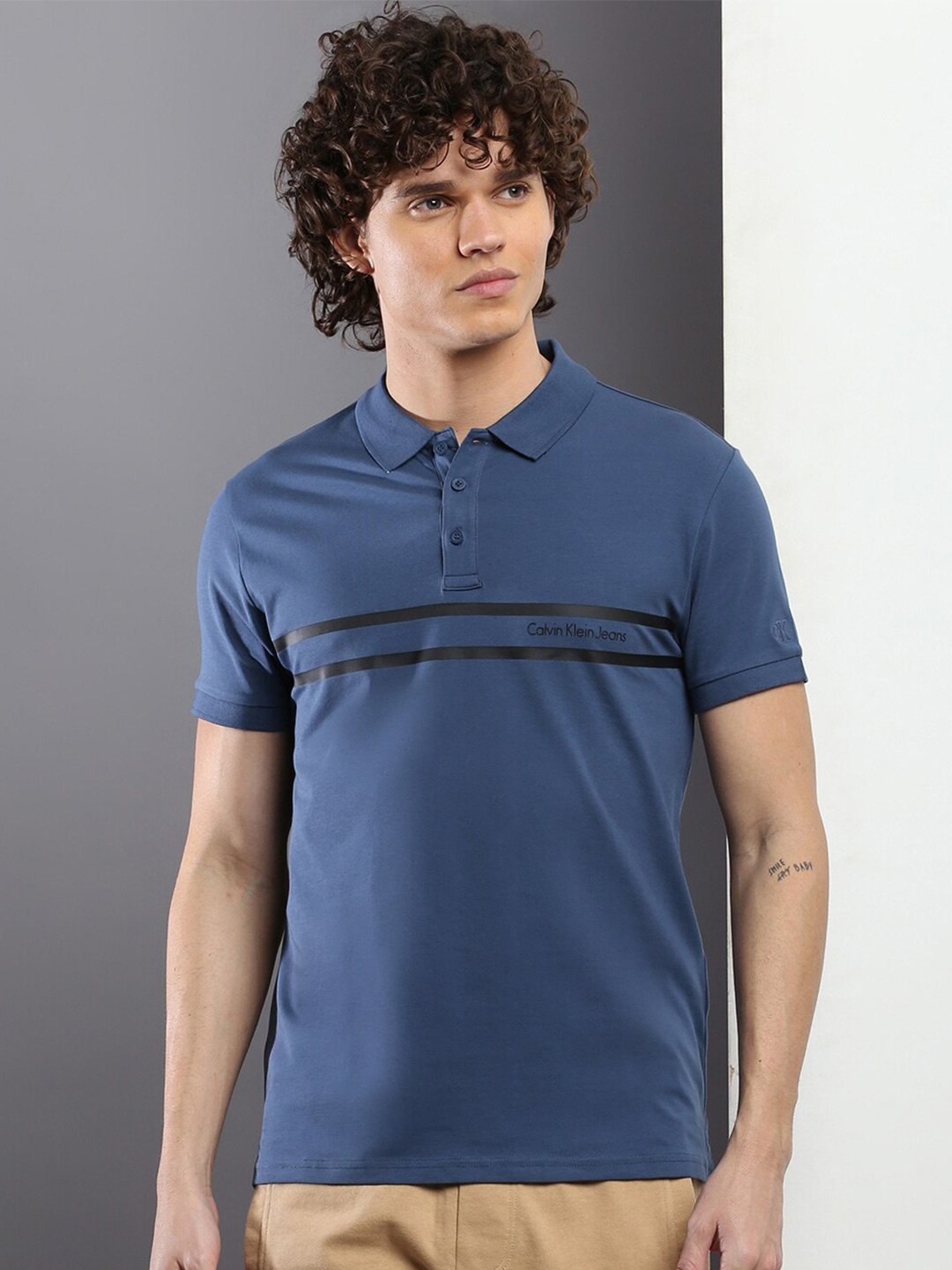 

Calvin Klein Jeans Polo Collar Slim Fit Cotton T-shirt, Navy blue