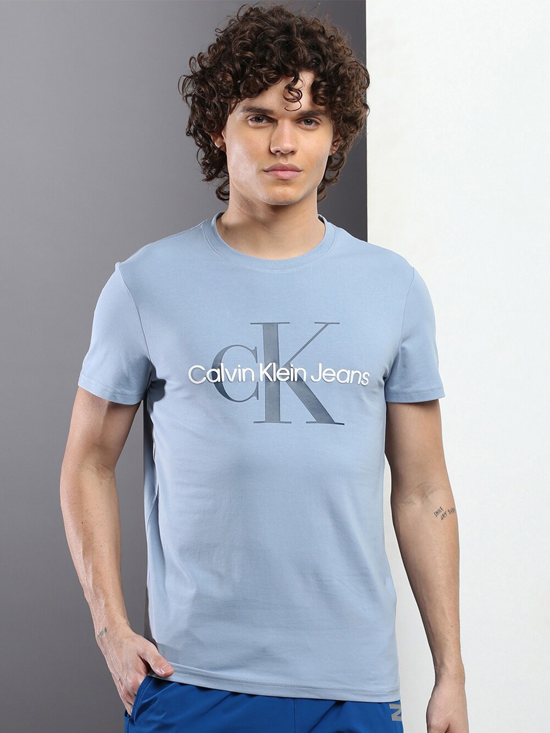 Calvin Klein Jeans Typography Printed Slim Fit T-shirt, Blue