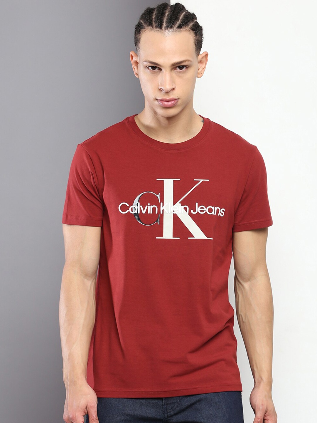 

Calvin Klein Jeans Brand Logo Printed Slim Fit T-shirt, Maroon