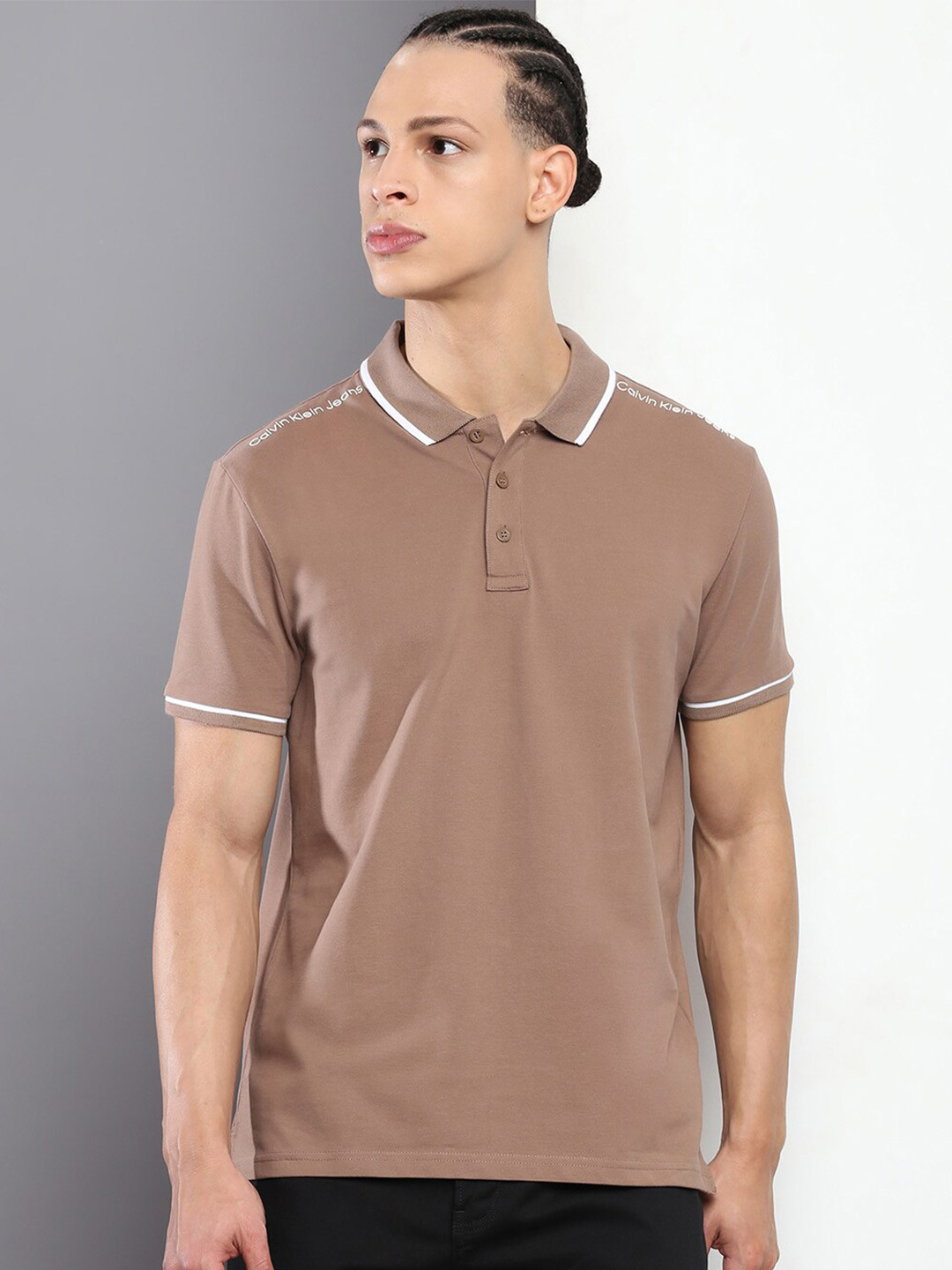 

Calvin Klein Jeans Short Sleeve Polo Collar Pure Cotton T-shirt, Brown