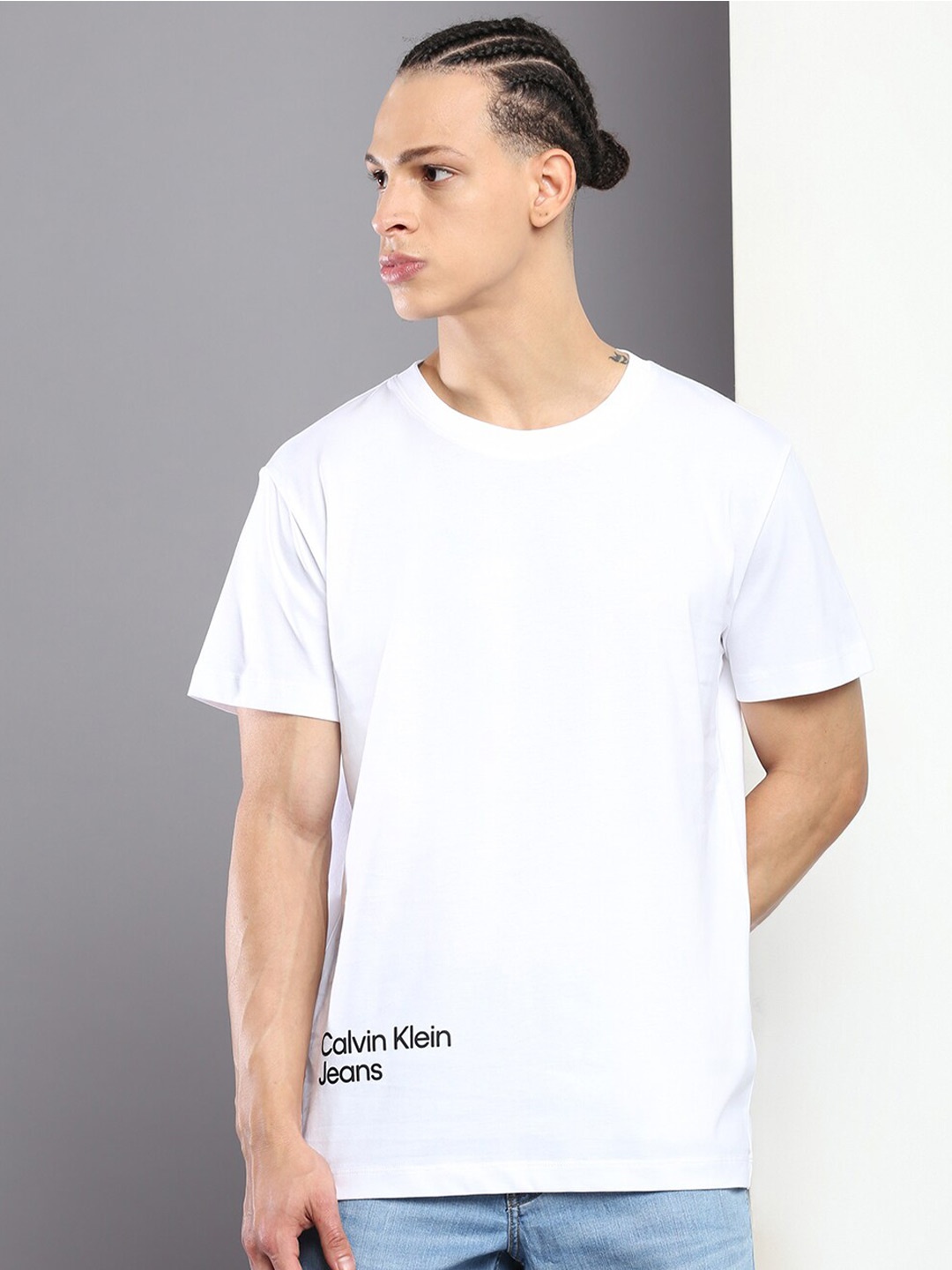 

Calvin Klein Jeans Typography Printed Pure Cotton T-shirt, White