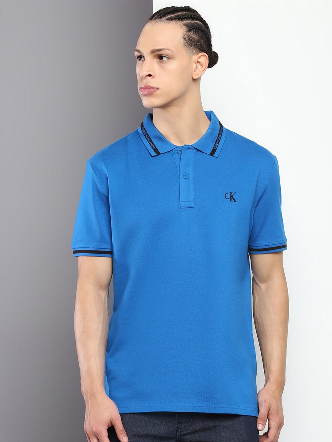 

Calvin Klein Jeans Short Sleeve Polo Collar Pure Cotton T-shirt, Blue