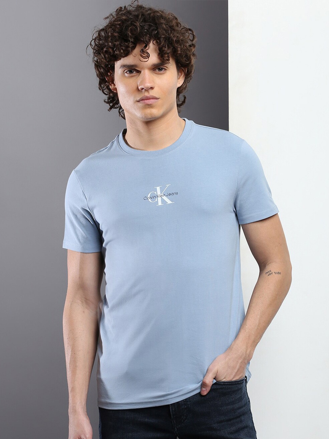 

Calvin Klein Jeans Brand Logo Printed Slim Fit T-shirt, Blue