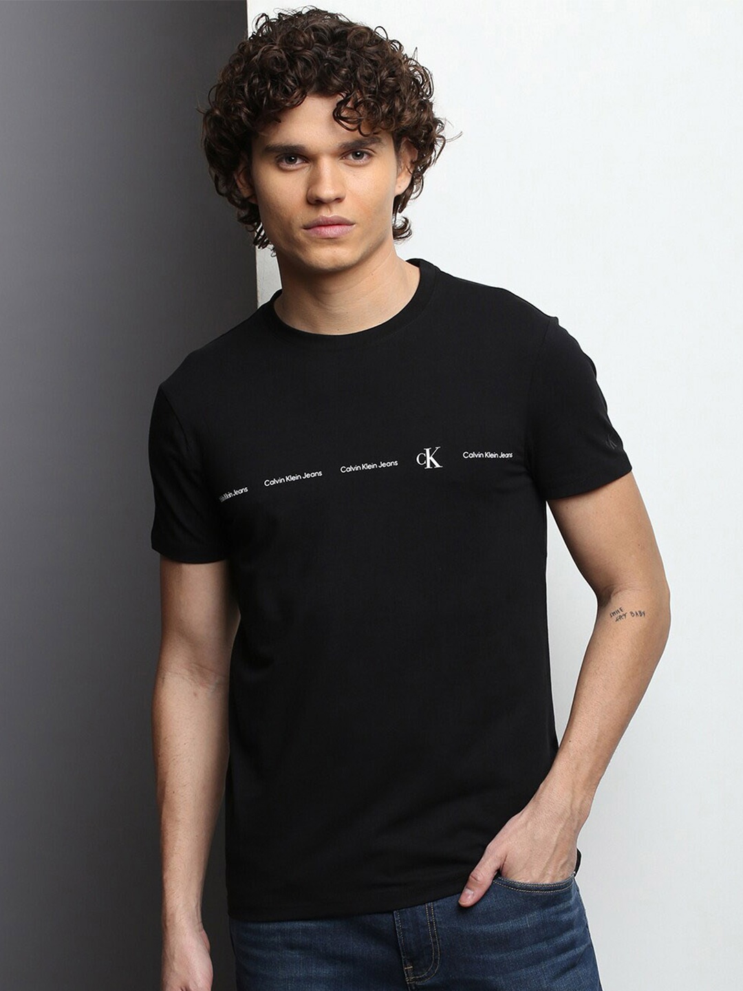 

Calvin Klein Jeans Typography Printed Slim Fit T-shirt, Black
