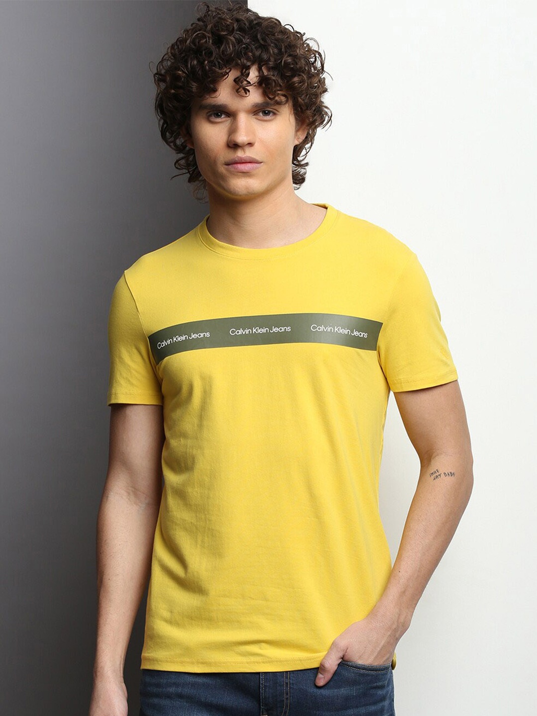 

Calvin Klein Jeans Typography Printed Slim Fit T-shirt, Yellow