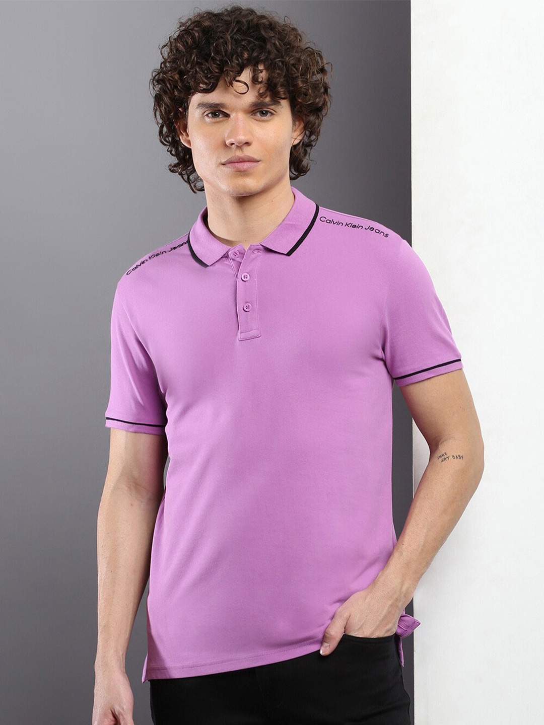 

Calvin Klein Jeans Slim Fit Polo Collar Short Sleeves T-shirt, Purple