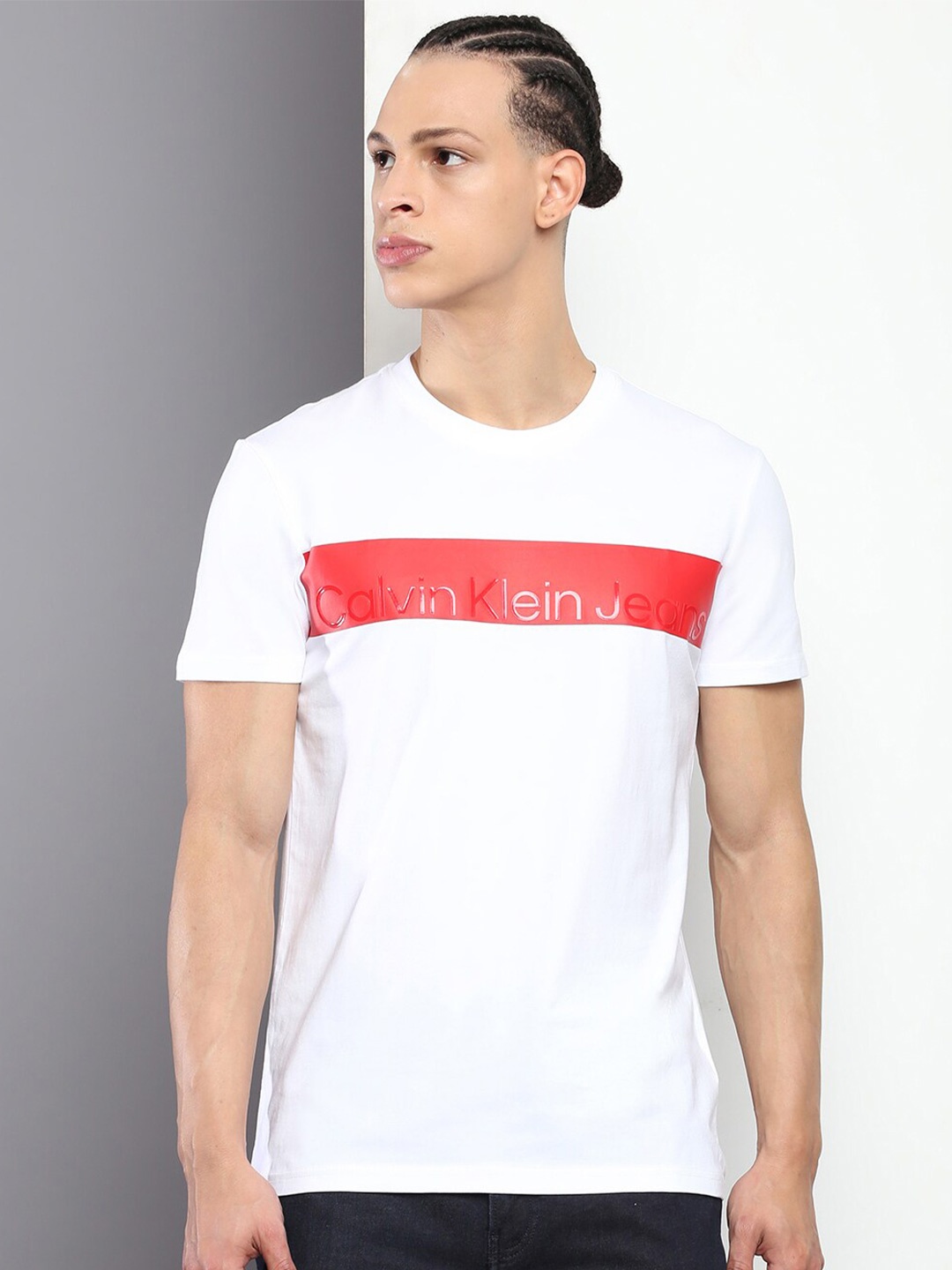 

Calvin Klein Jeans Typography Printed Slim Fit T-shirt, White