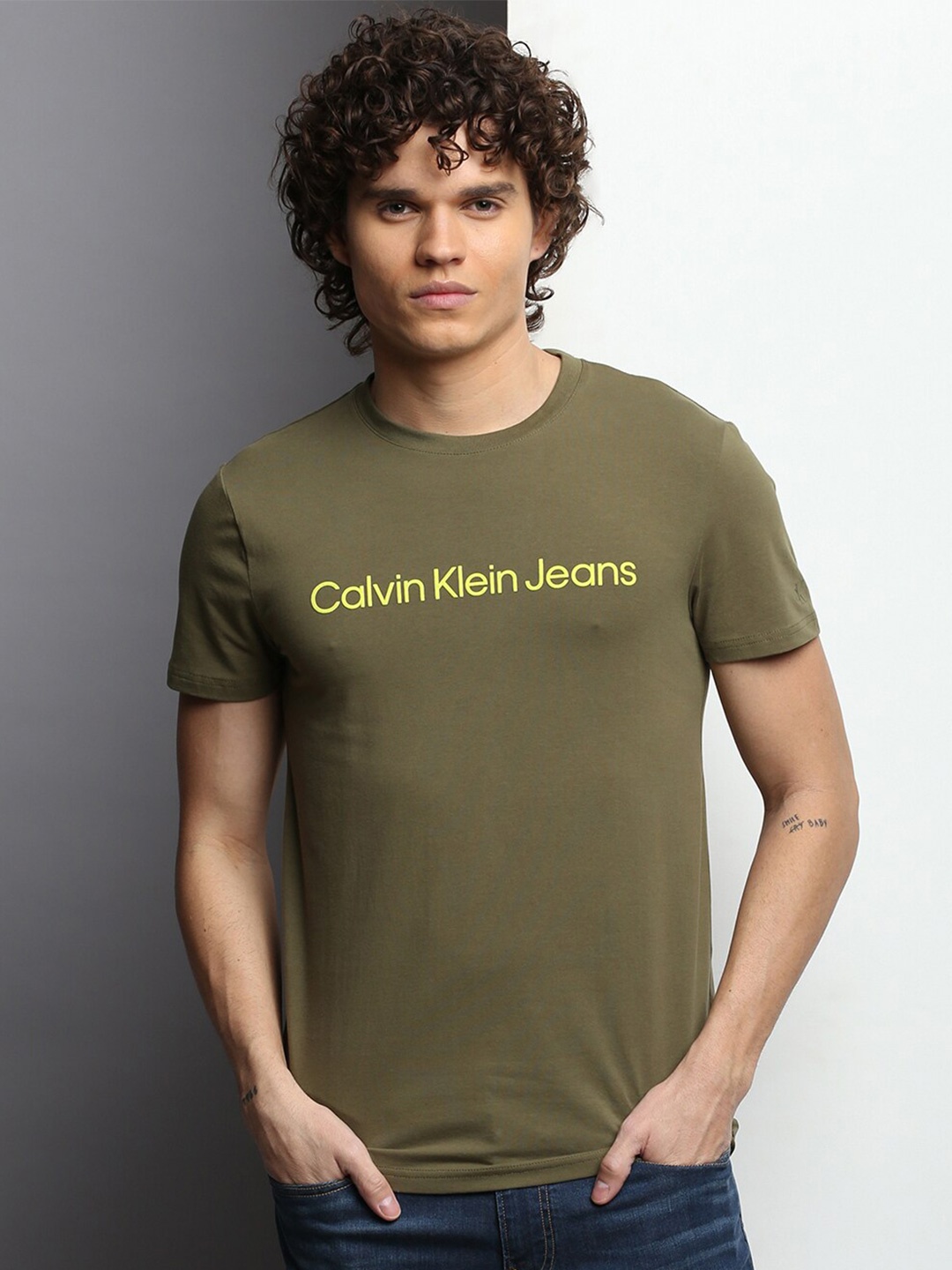 

Calvin Klein Jeans Typography Printed Slim Fit T-shirt, Olive