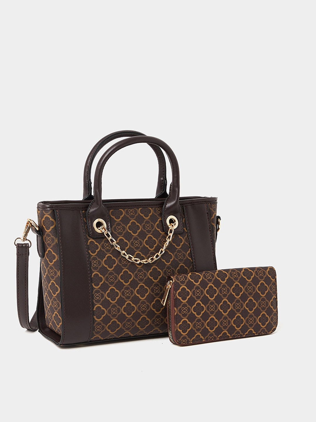 

Styli Geometric Chain Detail Handheld Bag with Wallet, Brown