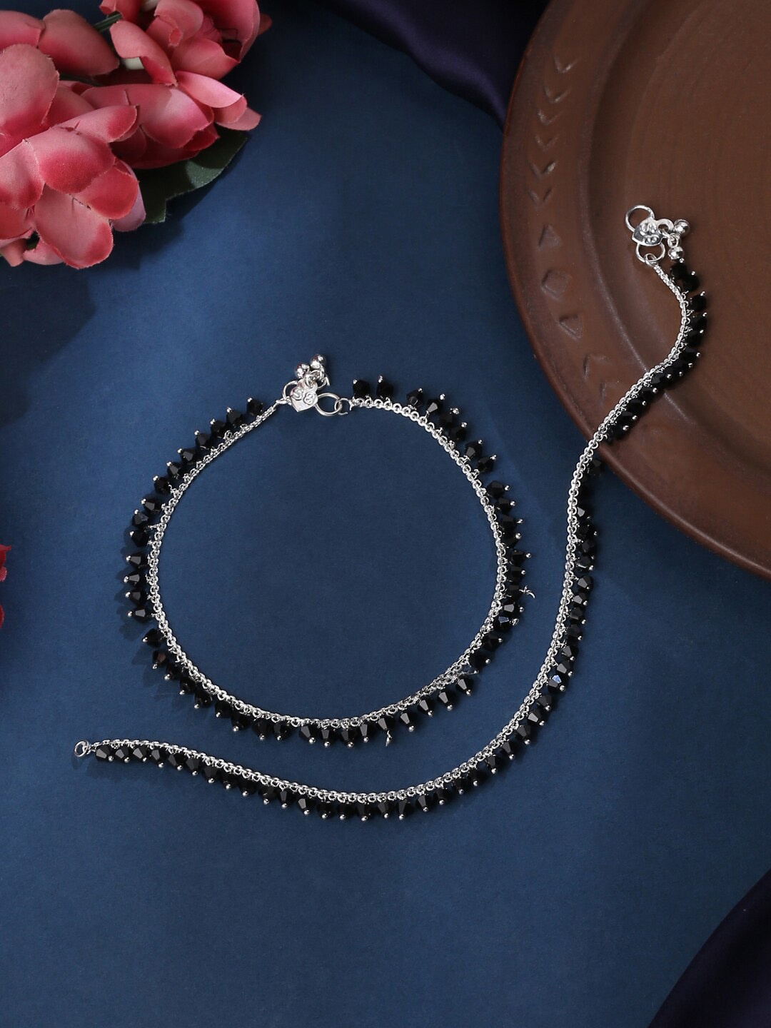 

VIRAASI Set Of 2 Silver-Plated Beads Beaded Anklet