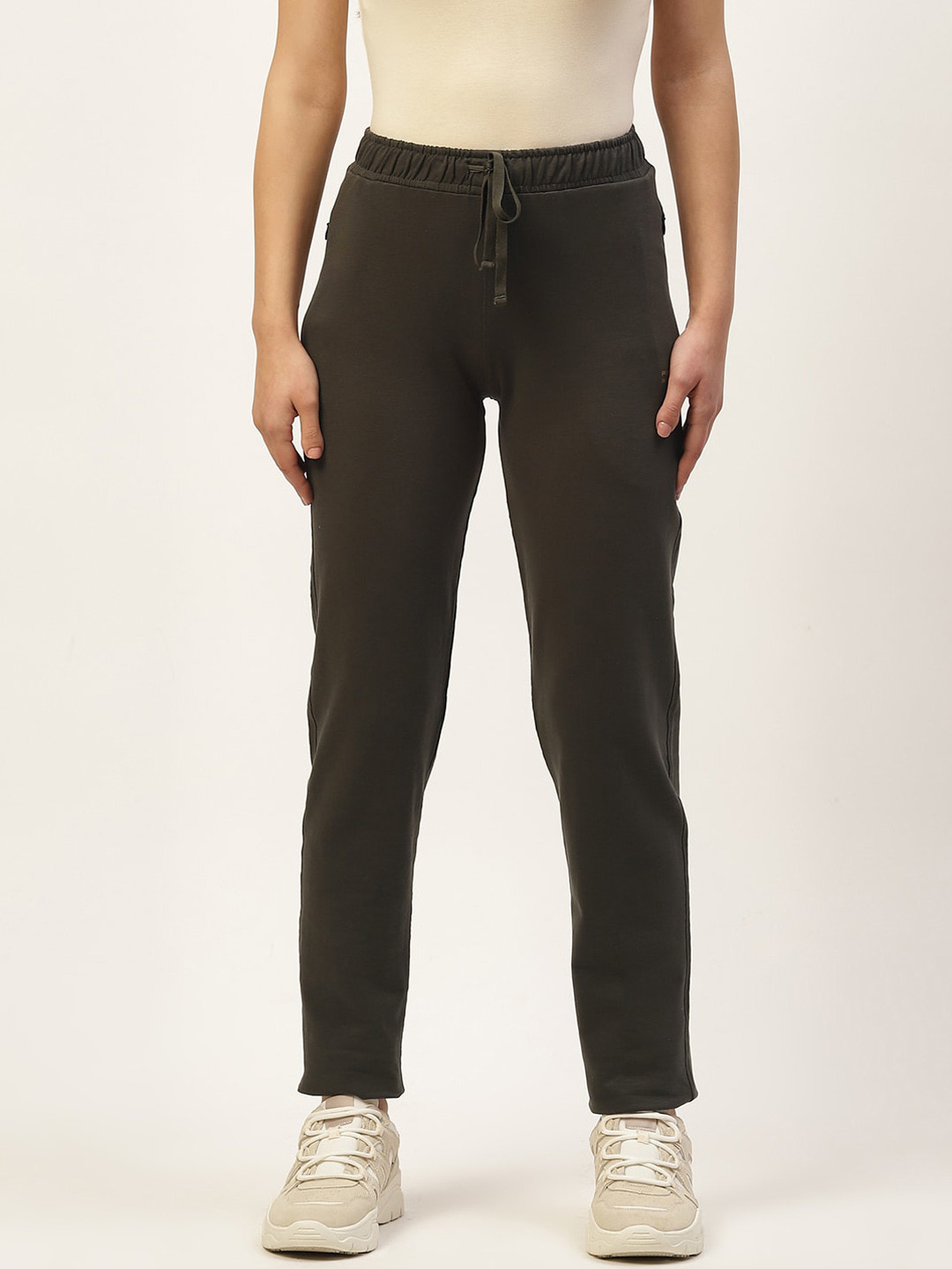 

FEMEA Women Straight-Fit Cotton Track Pants, Olive