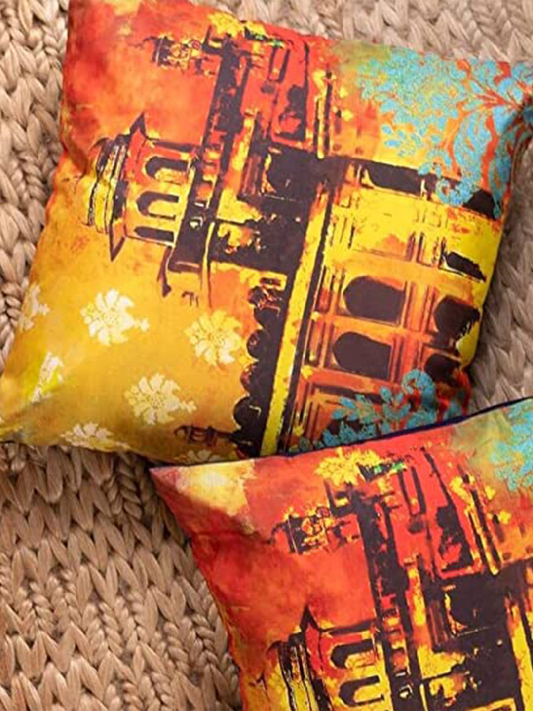 

NISRAG HOME Blue & Yellow 2 Pieces Quirky Square Cushion Covers