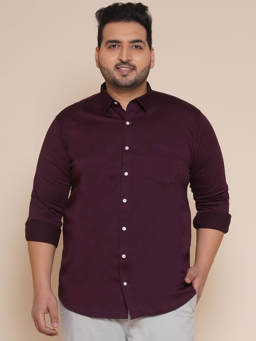 

John Pride Plus Size Casual Cotton Shirt, Maroon